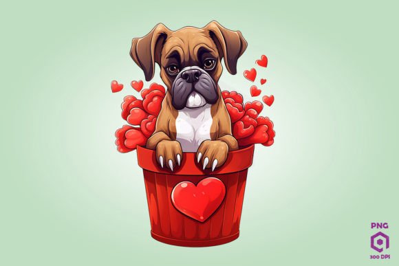 Boxer Dog in Hearts Basket