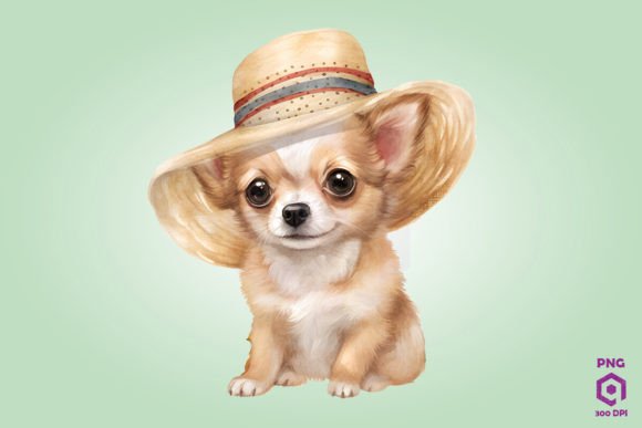 Chihuahua Dog Wearing Straw Hat