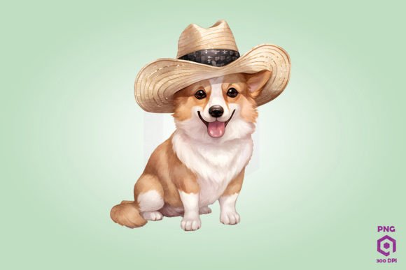 Corgi Dog Wearing Straw Hat