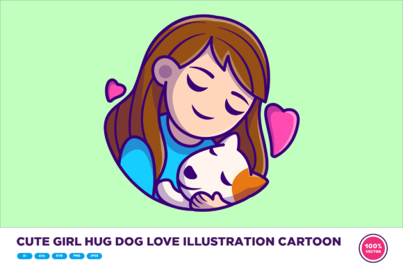 Cute Girl Hug Dog Love Illustration: A Designer's Review