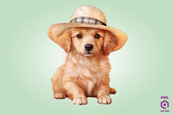 Golden Retriever Dog Wearing Straw Hat