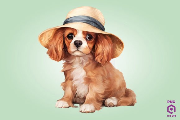 Spaniel Dog Wearing Straw Hat